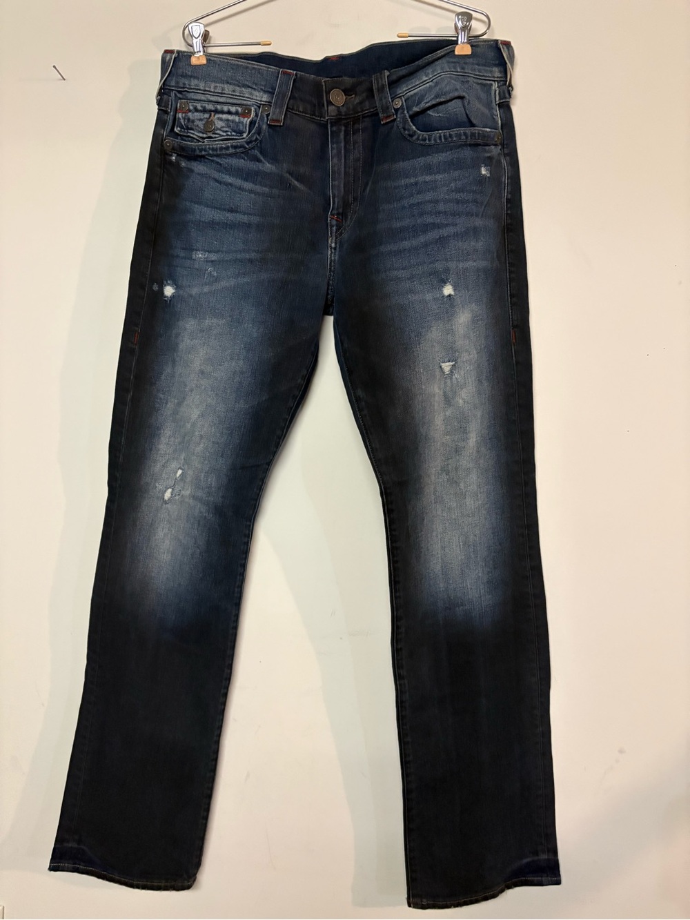 True Religion Men's Slim Straight Jeans in Dark Blue Fade